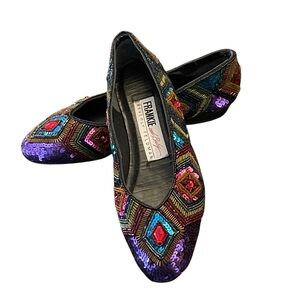 Frankie & Baby Beverly Feldman Multicolor Sequin Flats Beaded Jewels Vintage S 7